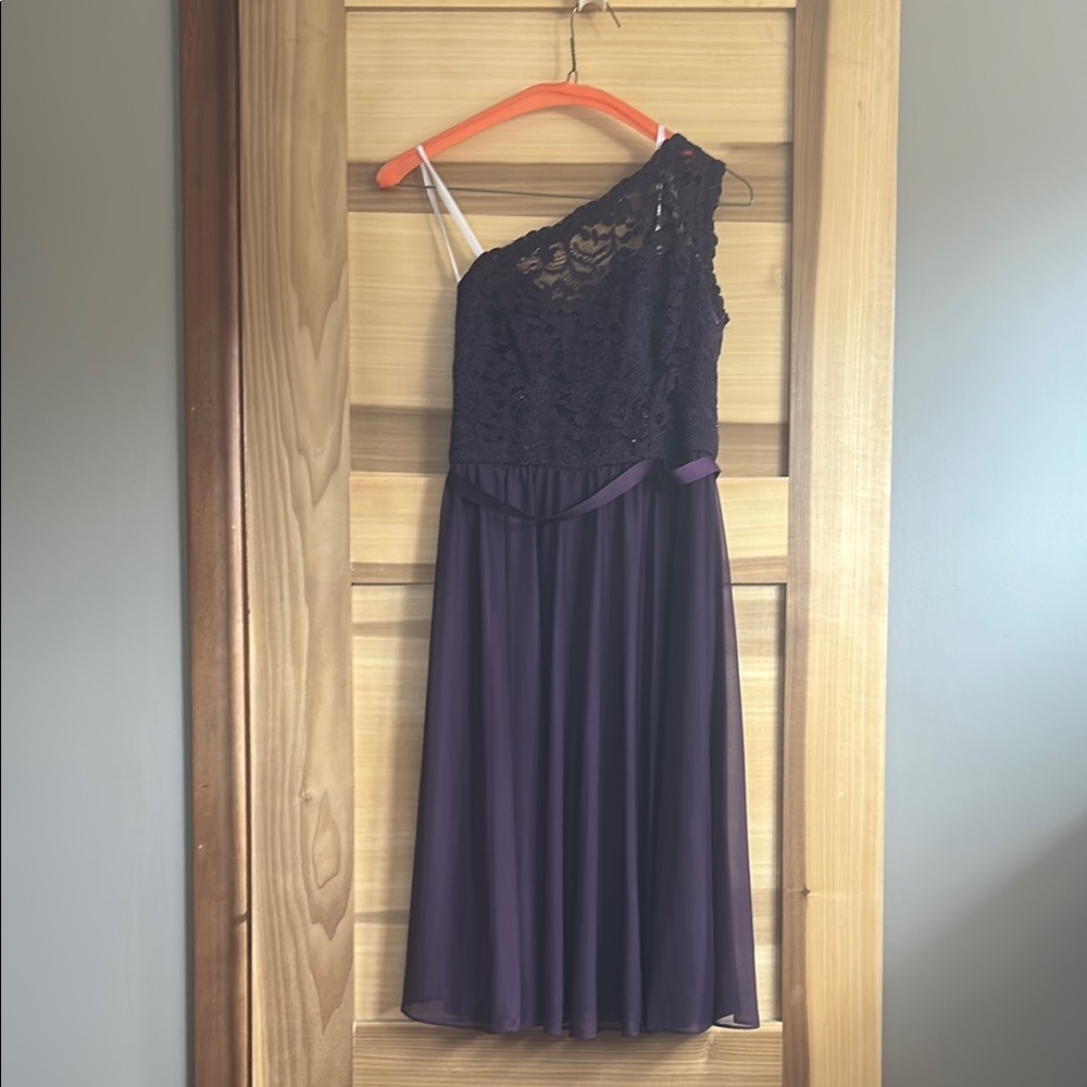 Lace One-Shoulder Purple Dress